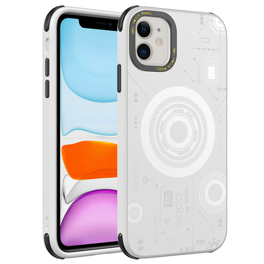 Apple iPhone 11 Kılıf Zore Wireless Şarj Özellikli Desenli Hot Kapak Beyaz