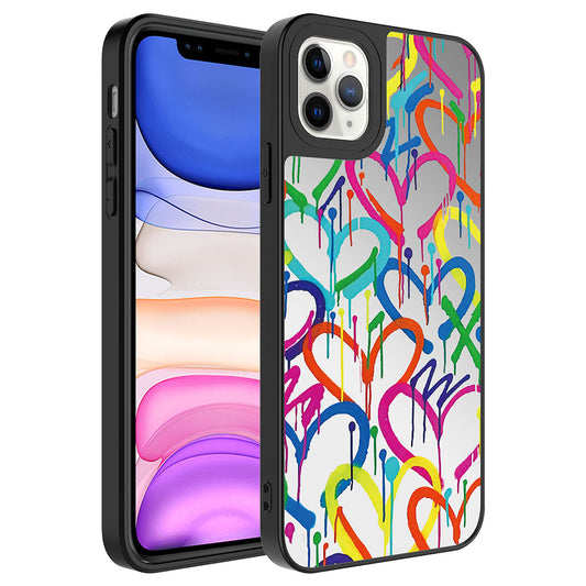 Apple iPhone 11 Pro Max Kılıf Aynalı Desenli Kamera Korumalı Parlak Zore Mirror Kapak Kalp