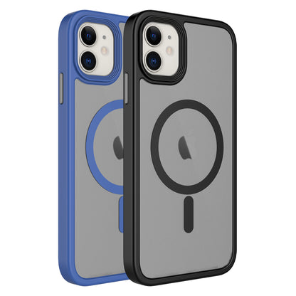 Apple iPhone 12 Kılıf Mat Arka Yüzey Wireless Şarj Özellikli Zore Flet Magsafe Kapak Lacivert