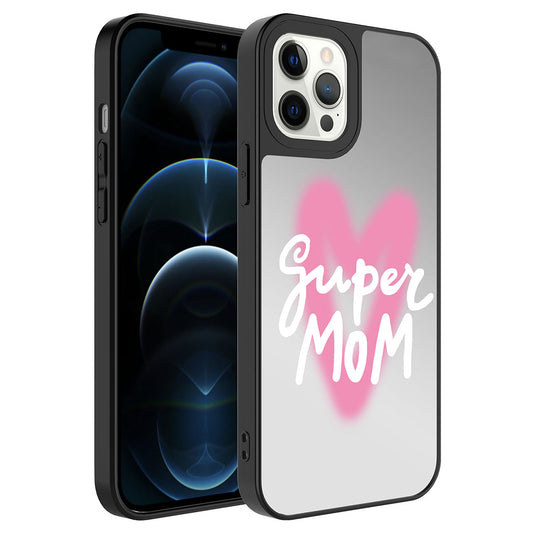 Apple iPhone 12 Pro Kılıf Aynalı Desenli Kamera Korumalı Parlak Zore Mirror Kapak Süper Anne