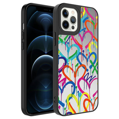 Apple iPhone 12 Pro Kılıf Aynalı Desenli Kamera Korumalı Parlak Zore Mirror Kapak Kalp