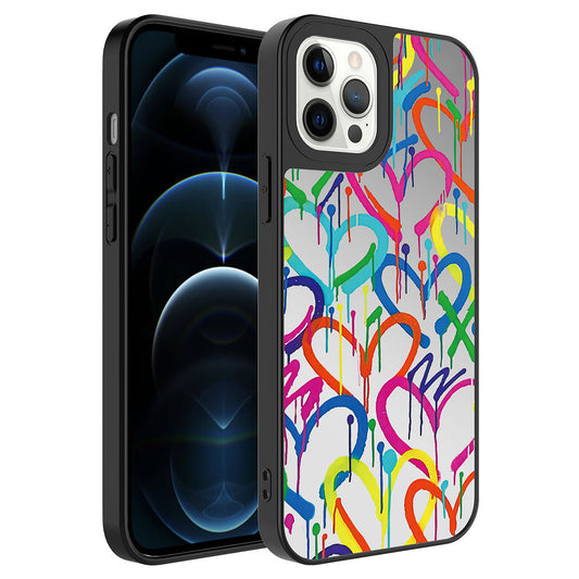 Apple iPhone 12 Pro Kılıf Aynalı Desenli Kamera Korumalı Parlak Zore Mirror Kapak Kalp