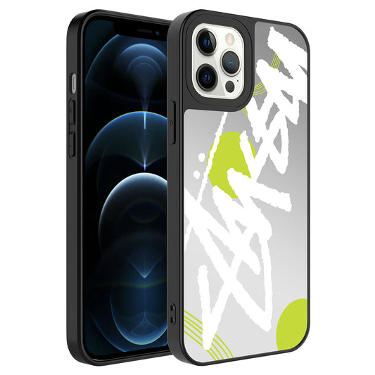 Apple iPhone 12 Pro Kılıf Aynalı Desenli Kamera Korumalı Parlak Zore Mirror Kapak Yazı
