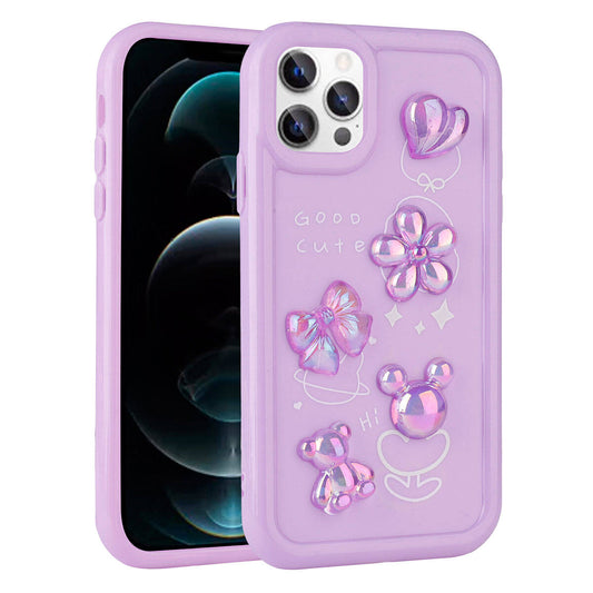 Apple iPhone 12 Pro Kılıf Kabartma Figürlü Parlak Zore Toys Silikon Kapak Mor
