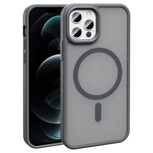 Apple iPhone 12 Pro Kılıf Magsafe Şarj Özellikli Mat Arka Yüzey Zore Sio Kapak Gri