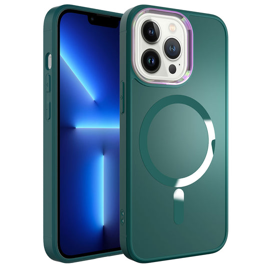Apple iPhone 12 Pro Kılıf Magsafe Wireless Şarj Özellikli Zore Stil Kapak Koyu Yeşil