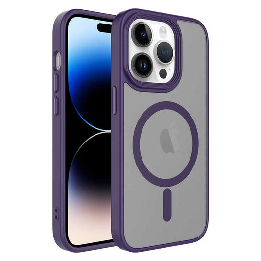 Apple iPhone 12 Pro Kılıf Mat Arka Yüzey Wireless Şarj Özellikli Zore Flet Magsafe Kapak Derin Mor