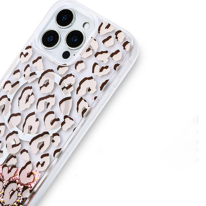 Apple iPhone 12 Pro Kılıf Sıvılı Simli Baskılı Şeffaf Arka Yüzey Zore Mossa Silikon Kapak Pembe