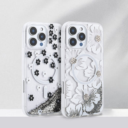 Apple iPhone 12 Pro Kılıf Sıvılı Simli Baskılı Şeffaf Arka Yüzey Zore Mossa Silikon Kapak Sarı