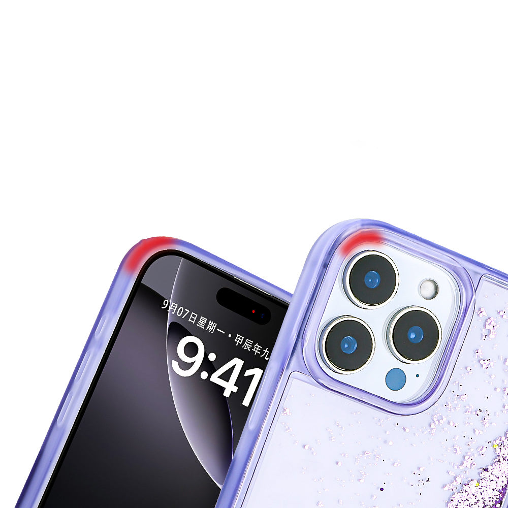 Apple iPhone 12 Pro Kılıf Sıvılı Simli Şeffaf Arka Yüzey Zore Keto Silikon Kapak Mor