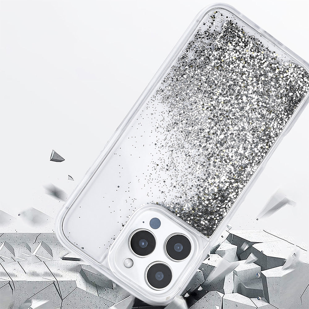 Apple iPhone 12 Pro Kılıf Sıvılı Simli Şeffaf Arka Yüzey Zore Keto Silikon Kapak Gümüş