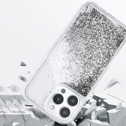 Apple iPhone 12 Pro Kılıf Sıvılı Simli Şeffaf Arka Yüzey Zore Keto Silikon Kapak Gümüş