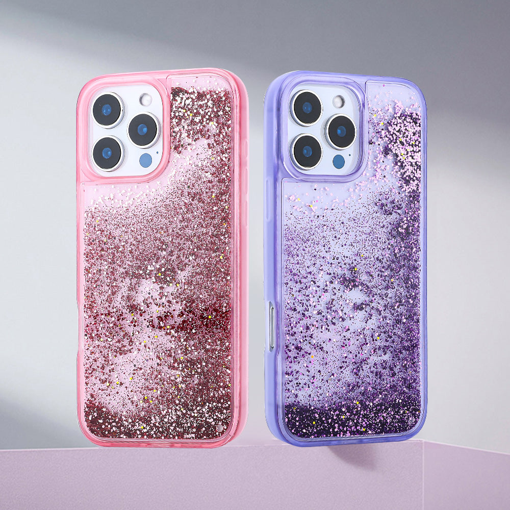 Apple iPhone 12 Pro Kılıf Sıvılı Simli Şeffaf Arka Yüzey Zore Keto Silikon Kapak Mor