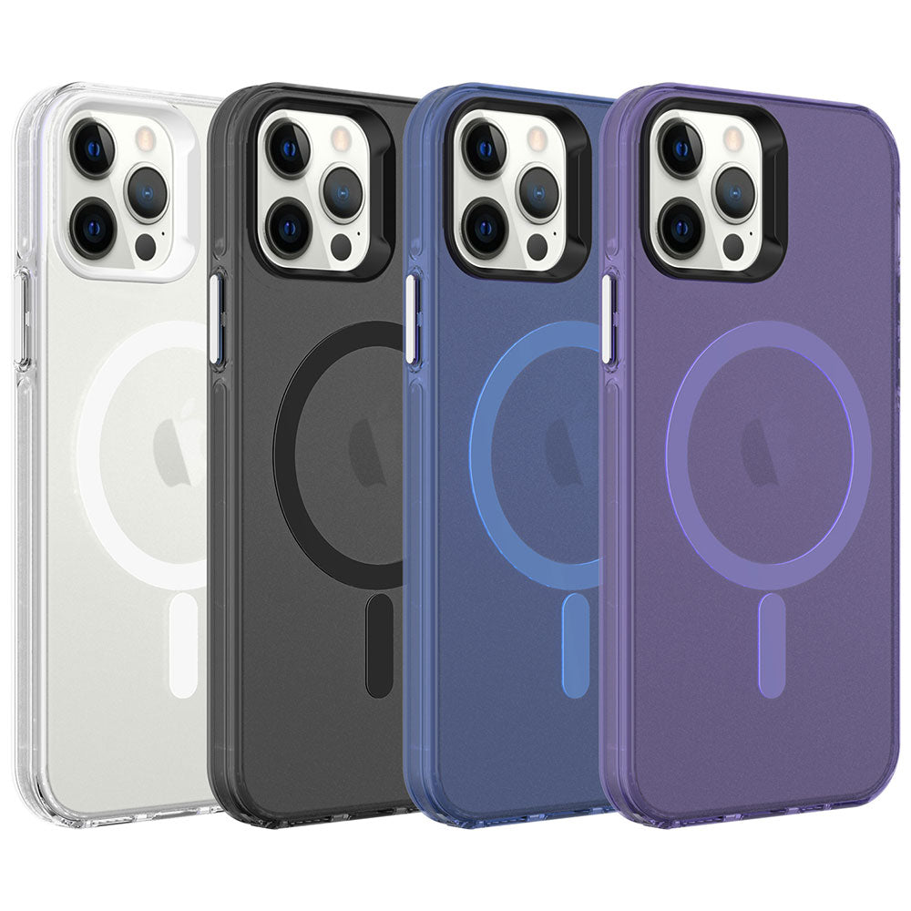 Apple iPhone 12 Pro Max Kılıf Zore Magsafe Şarj Özellikli Buzlu Transparan C-Pro Sert Kapak Derin Mor
