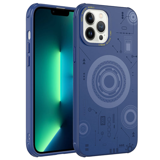 Apple iPhone 12 Pro Max Kılıf Zore Wireless Şarj Özellikli Desenli Hot Kapak Lacivert