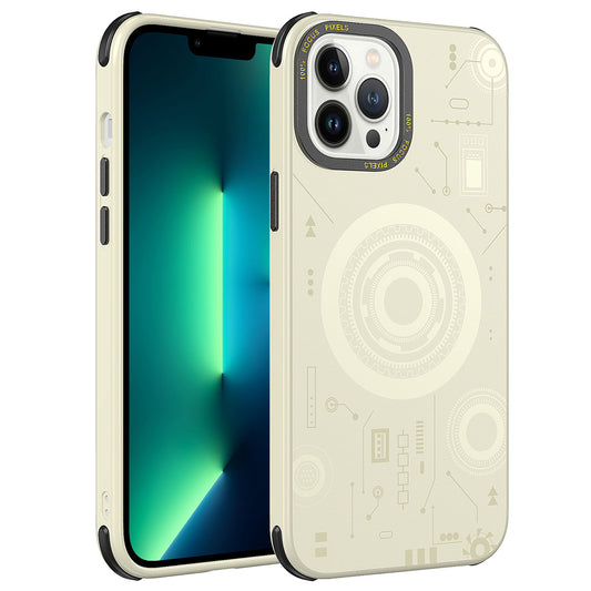 Apple iPhone 12 Pro Max Kılıf Zore Wireless Şarj Özellikli Desenli Hot Kapak Gold