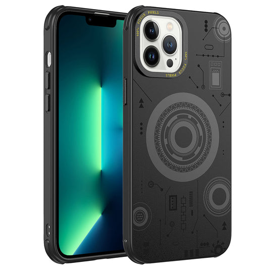 Apple iPhone 12 Pro Max Kılıf Zore Wireless Şarj Özellikli Desenli Hot Kapak Siyah