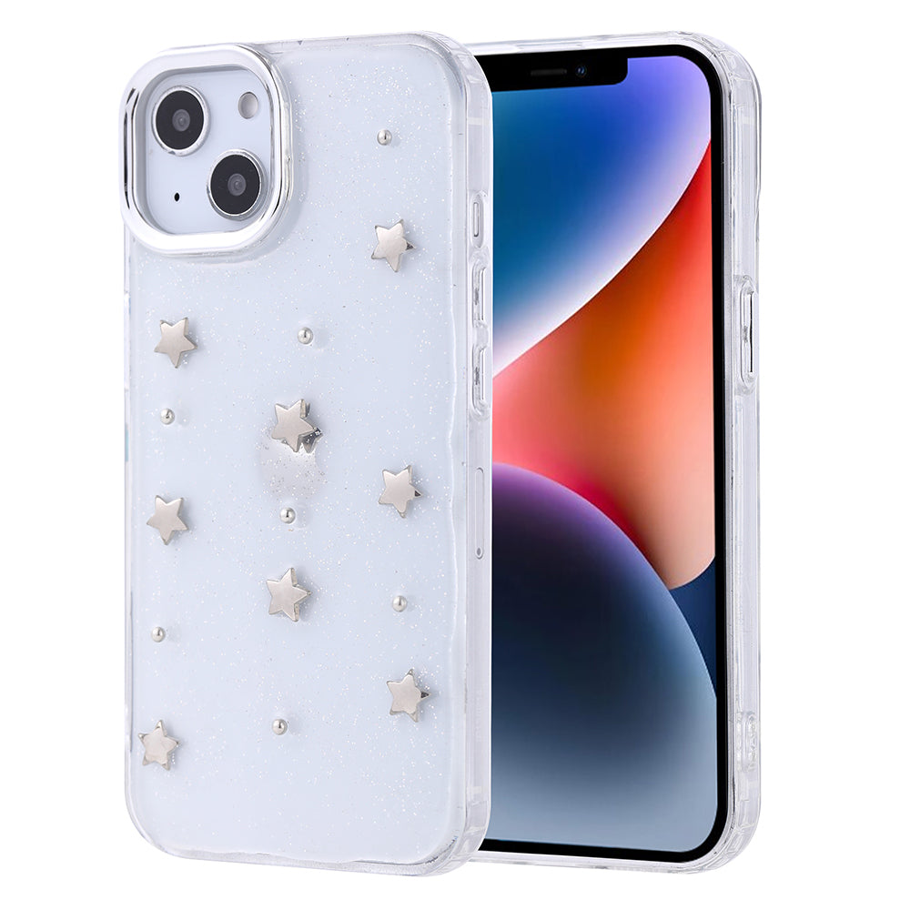 Apple iPhone 13 Kılıf Airbag Tasarımlı Simli Şeffaf Zore Kutup Kapak Yıldız