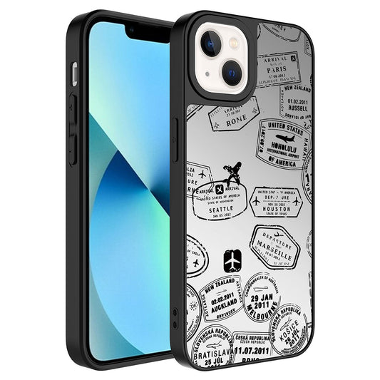Apple iPhone 13 Kılıf Aynalı Desenli Kamera Korumalı Parlak Zore Mirror Kapak Seyahat