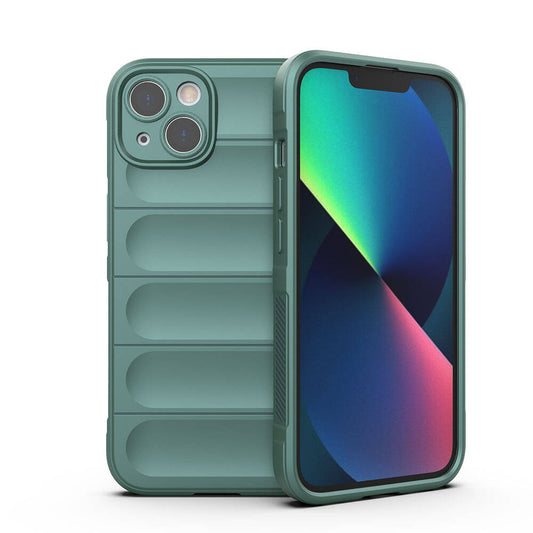 Apple iPhone 13 Kılıf Esnek TPU Oyuklu Arka Yüzey Tasarımlı Zore Etnik Silikon Kapak Koyu Yeşil