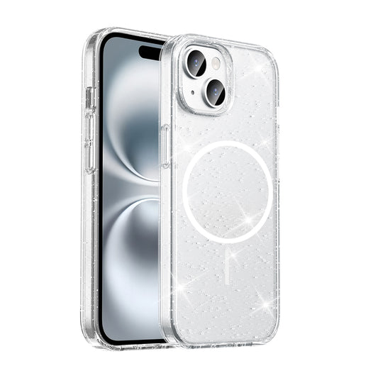 Apple iPhone 13 Kılıf M-safe Şarj Özellikli Parlayan Simli Saydam Renkli Zore Maris Kapak Şeffaf