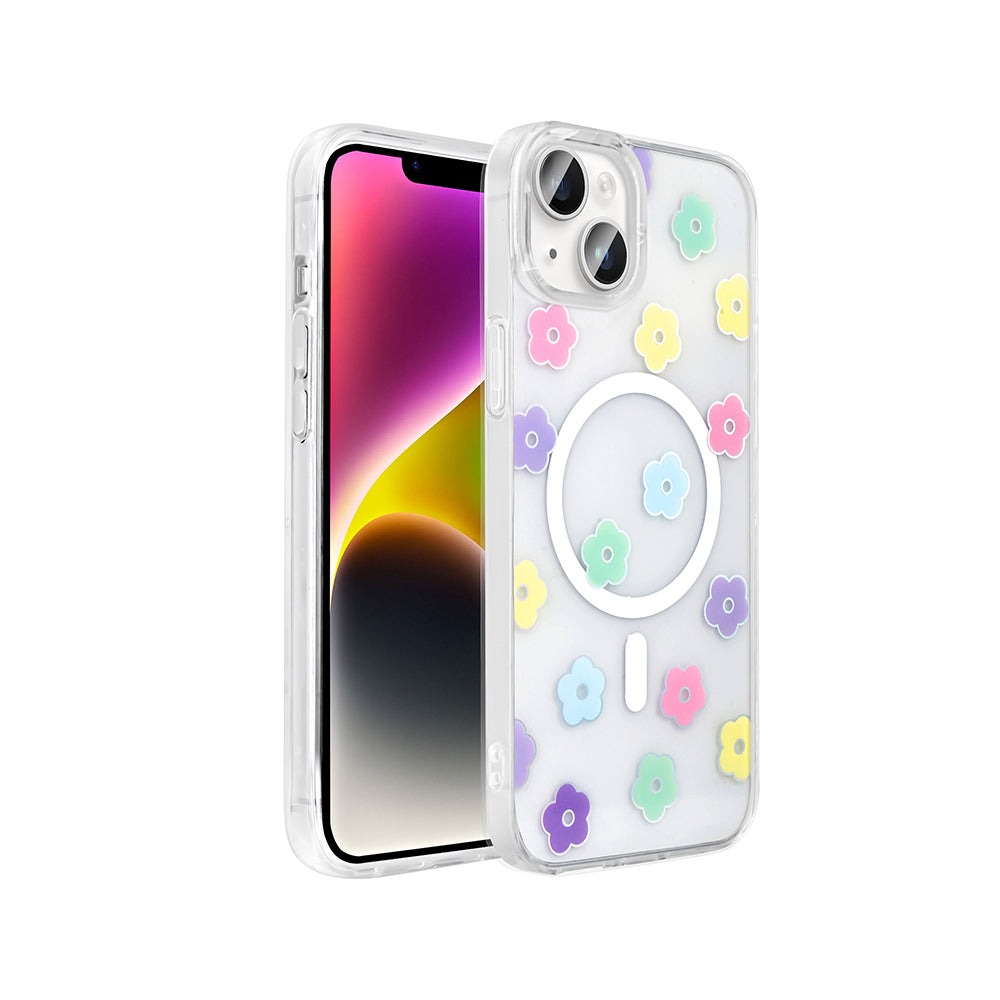Apple iPhone 13 Kılıf M-Safe Şarj Özellikli Şeffaf Zore Folk Sert Kapak Sevimli Köpek