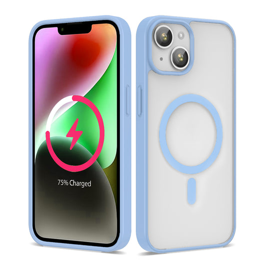 Apple iPhone 13 Kılıf Magsafe Wireless Şarj Özellikli Silikon Zore Ege Kapak Açık Mavi