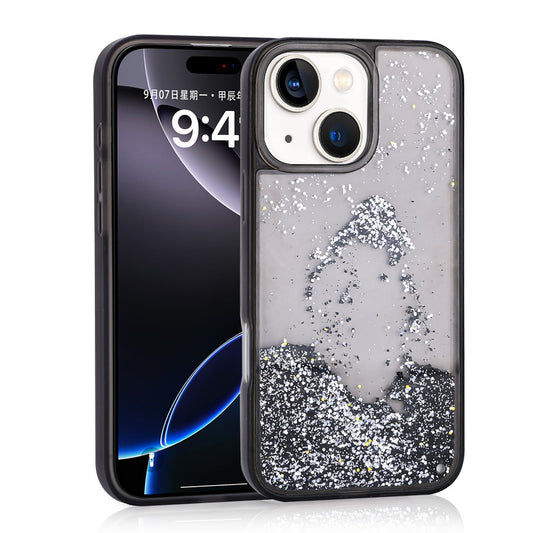 Apple iPhone 13 Kılıf Sıvılı Simli Şeffaf Arka Yüzey Zore Keto Silikon Kapak Siyah