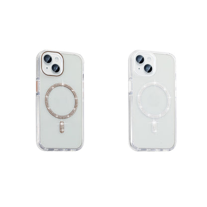 Apple iPhone 13 Kılıf Taşlı Tasarım M-safe Şarj Özellikli Zore Koment Silikon Kapak Gümüş
