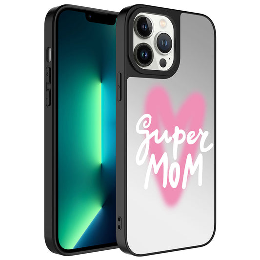 Apple iPhone 13 Pro Kılıf Aynalı Desenli Kamera Korumalı Parlak Zore Mirror Kapak Süper Anne