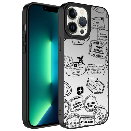 Apple iPhone 13 Pro Kılıf Aynalı Desenli Kamera Korumalı Parlak Zore Mirror Kapak Seyahat