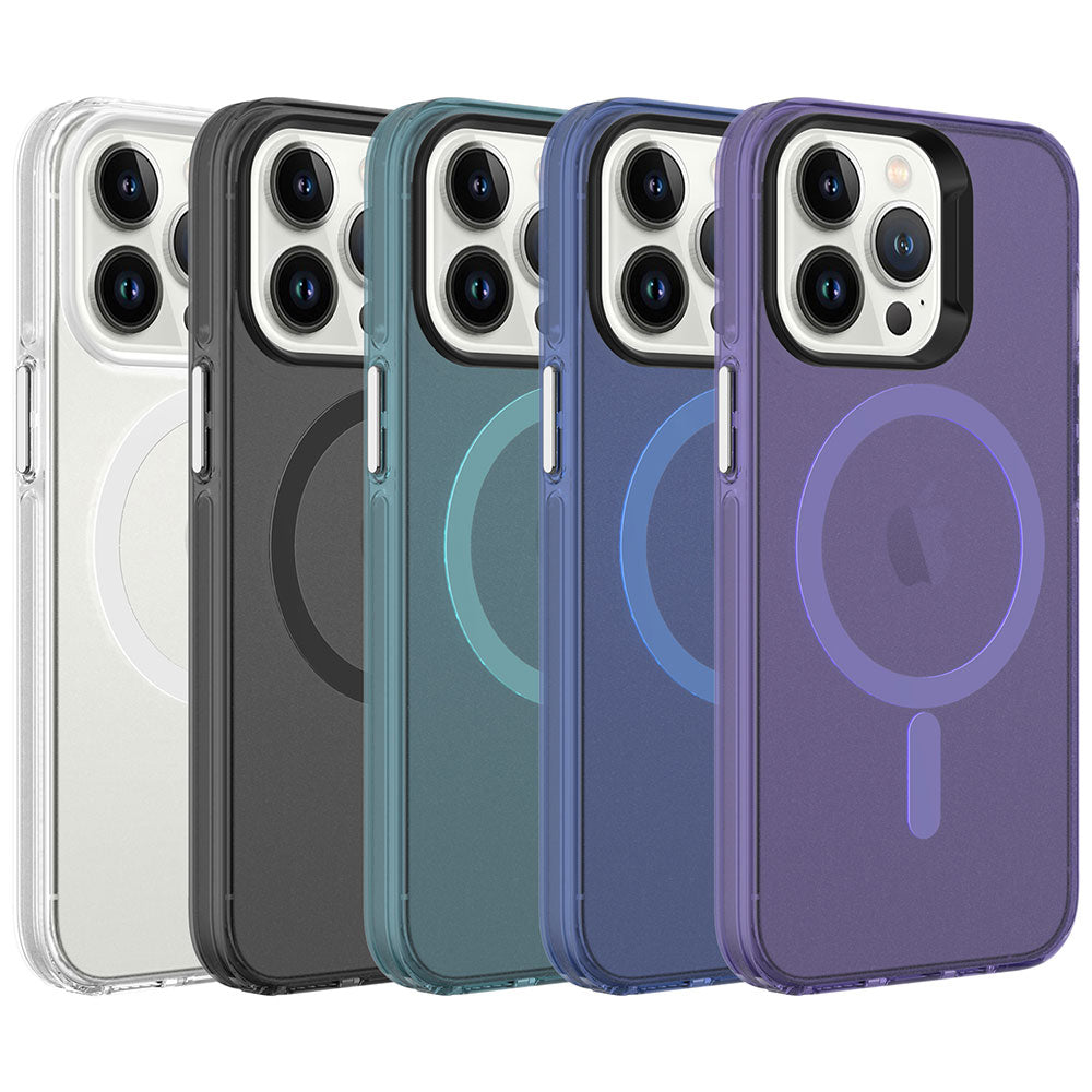 Apple iPhone 13 Pro Kılıf Zore Magsafe Şarj Özellikli Buzlu Transparan C-Pro Sert Kapak Yeşil