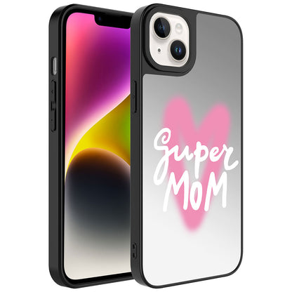 Apple iPhone 14 Kılıf Aynalı Desenli Kamera Korumalı Parlak Zore Mirror Kapak Süper Anne