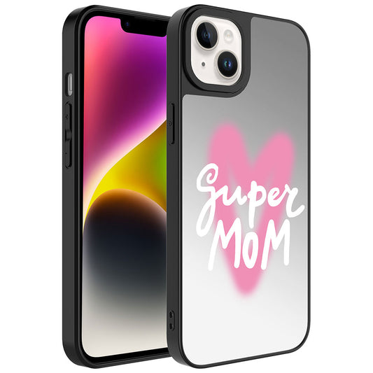 Apple iPhone 14 Kılıf Aynalı Desenli Kamera Korumalı Parlak Zore Mirror Kapak Süper Anne