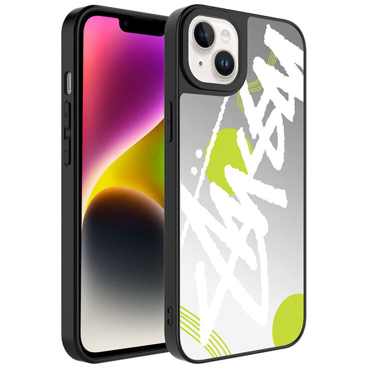 Apple iPhone 14 Kılıf Aynalı Desenli Kamera Korumalı Parlak Zore Mirror Kapak Yazı