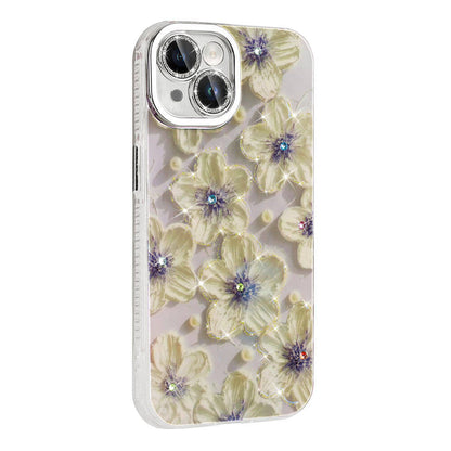Apple iPhone 14 Kılıf Çiçek Desenli Parlak Taşlı Sert Silikon Zore Garden Kapak Colorful