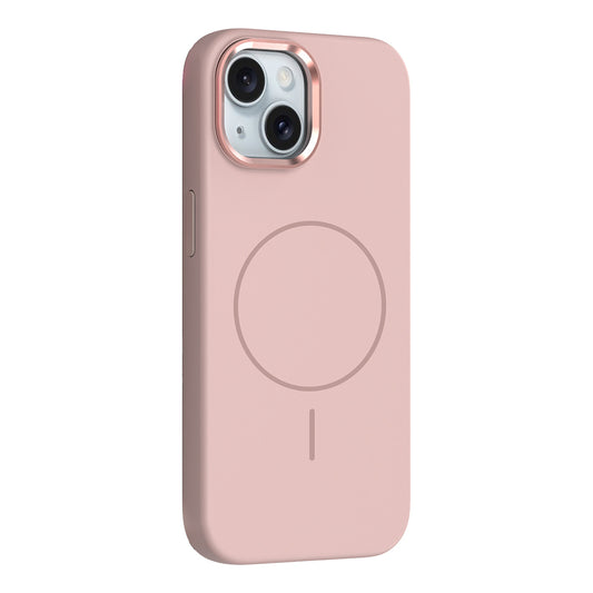 Apple iPhone 14 Kılıf M-Safe Şarj Özellikli Metal Kamera Çerçeveli Zore Edi Silikon Kapak Rose Gold