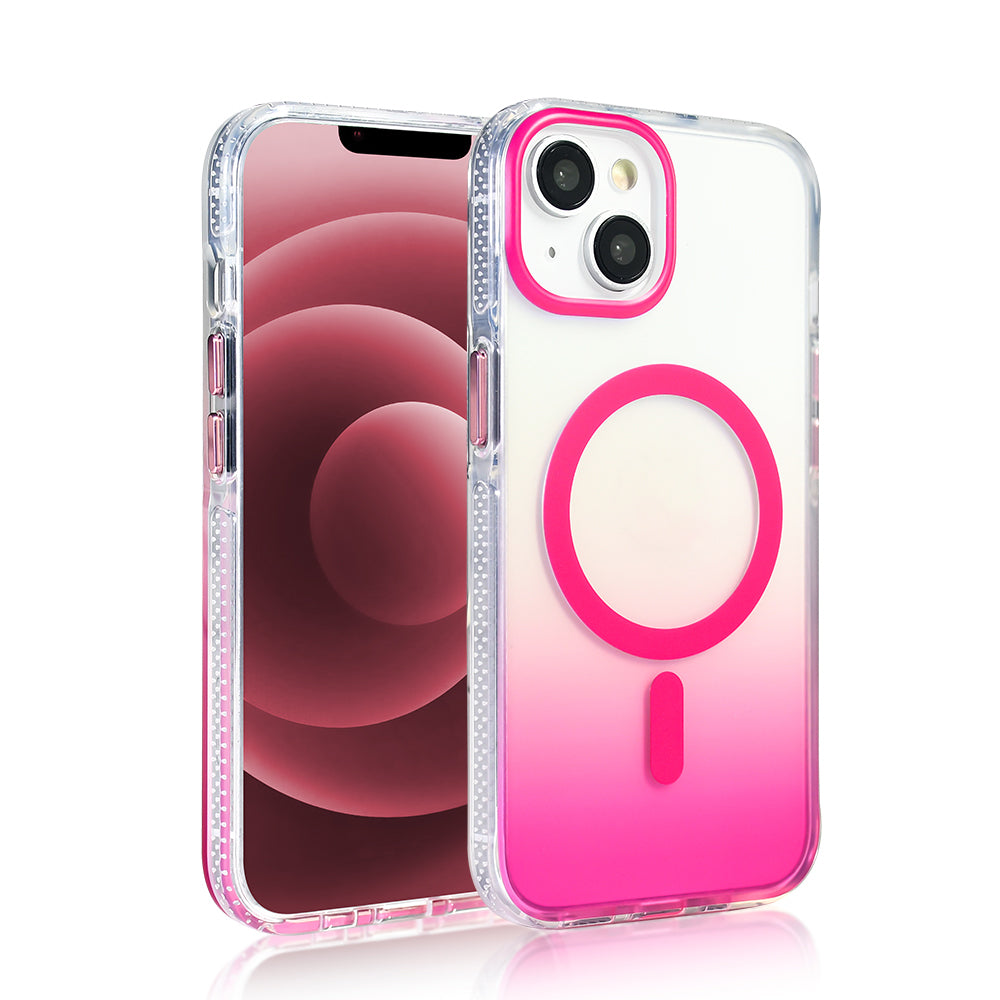 Apple iPhone 14 Kılıf M-safe Şarj Özellikli Transparan Renk Geçişli Zore Toros Kapak Rose Pembe