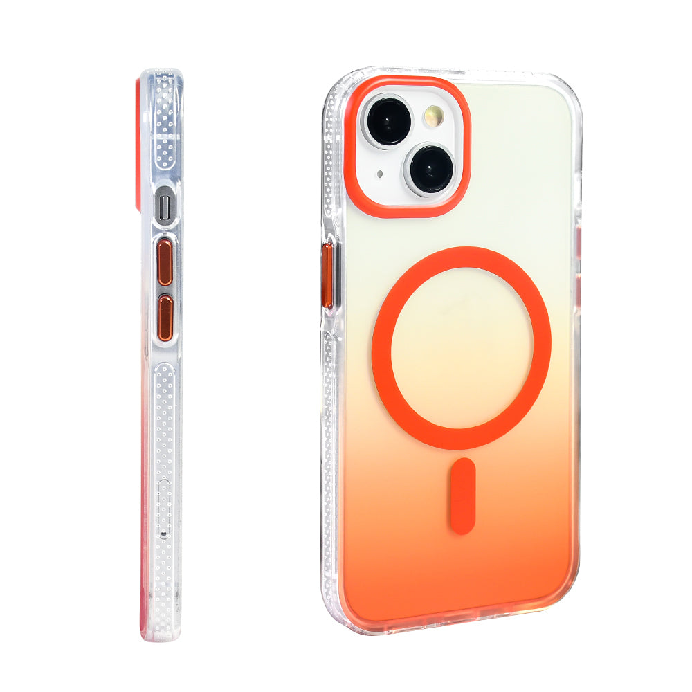 Apple iPhone 14 Kılıf M-safe Şarj Özellikli Transparan Renk Geçişli Zore Toros Kapak Rose Pembe