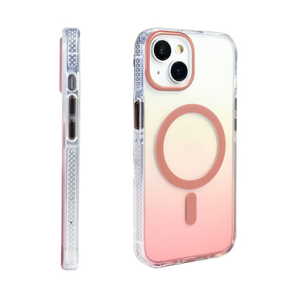 Apple iPhone 14 Kılıf M-safe Şarj Özellikli Transparan Renk Geçişli Zore Toros Kapak Rose Gold