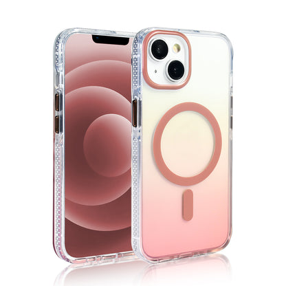 Apple iPhone 14 Kılıf M-safe Şarj Özellikli Transparan Renk Geçişli Zore Toros Kapak Rose Gold