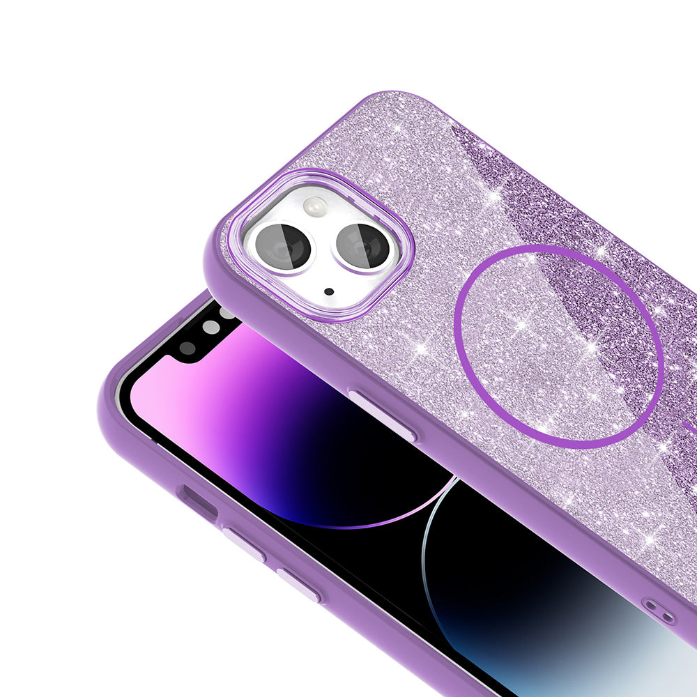 Apple iPhone 14 Kılıf Magsafe Şarj Özellikli Parlayan Simli Zore Okso Kapak Beyaz