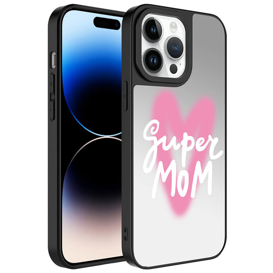 Apple iPhone 14 Pro Kılıf Aynalı Desenli Kamera Korumalı Parlak Zore Mirror Kapak Süper Anne
