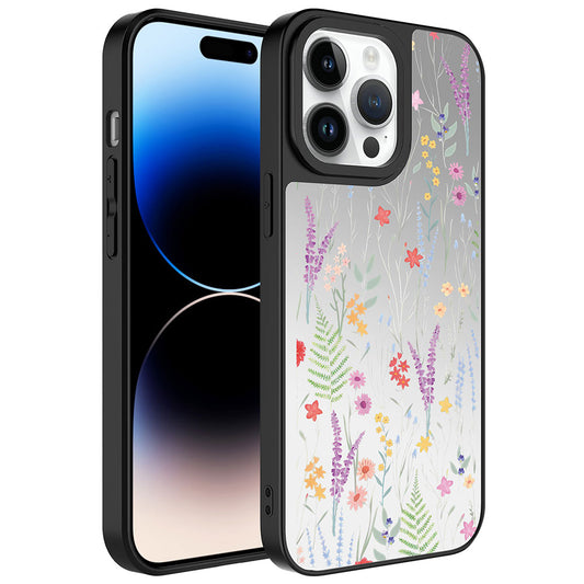 Apple iPhone 14 Pro Kılıf Aynalı Desenli Kamera Korumalı Parlak Zore Mirror Kapak Dallar
