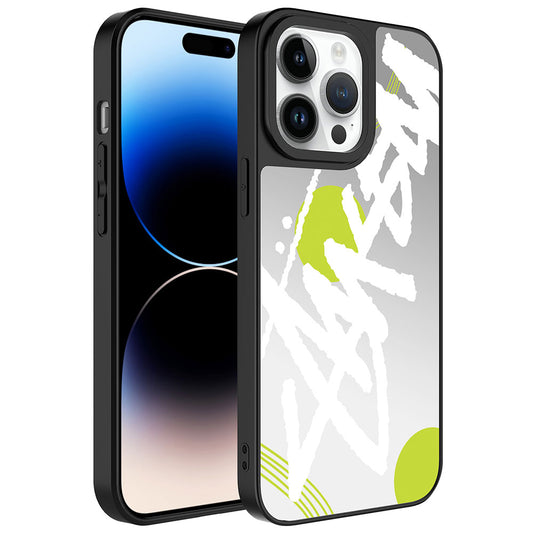 Apple iPhone 14 Pro Kılıf Aynalı Desenli Kamera Korumalı Parlak Zore Mirror Kapak Yazı