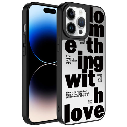 Apple iPhone 14 Pro Kılıf Aynalı Desenli Kamera Korumalı Parlak Zore Mirror Kapak Love