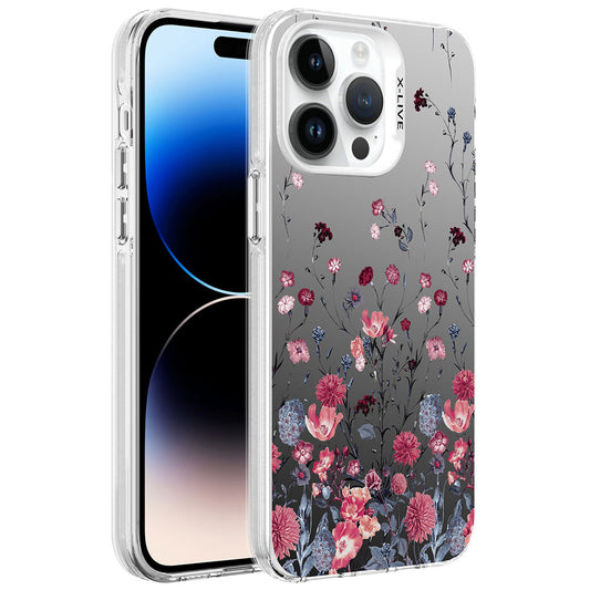 Apple iPhone 14 Pro Kılıf Desenli Zore Silver Sert Kapak Çiçek