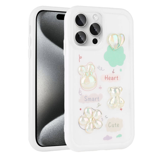 Apple iPhone 14 Pro Kılıf Kabartma Figürlü Parlak Zore Toys Silikon Kapak Beyaz