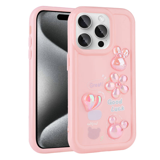 Apple iPhone 14 Pro Kılıf Kabartma Figürlü Parlak Zore Toys Silikon Kapak Pembe