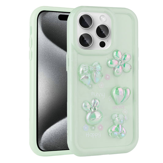 Apple iPhone 14 Pro Kılıf Kabartma Figürlü Parlak Zore Toys Silikon Kapak Açık Yeşil